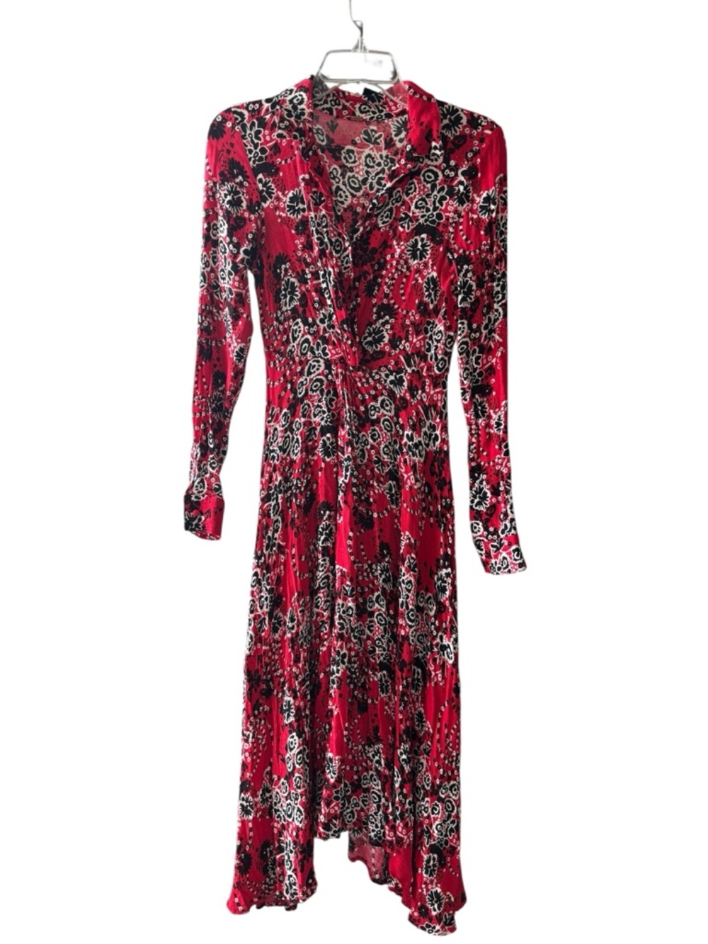 Free People Tough Love Shirtdress Paisley Bandana Midi Dress Red Women's S-M - Picture 4 of 7